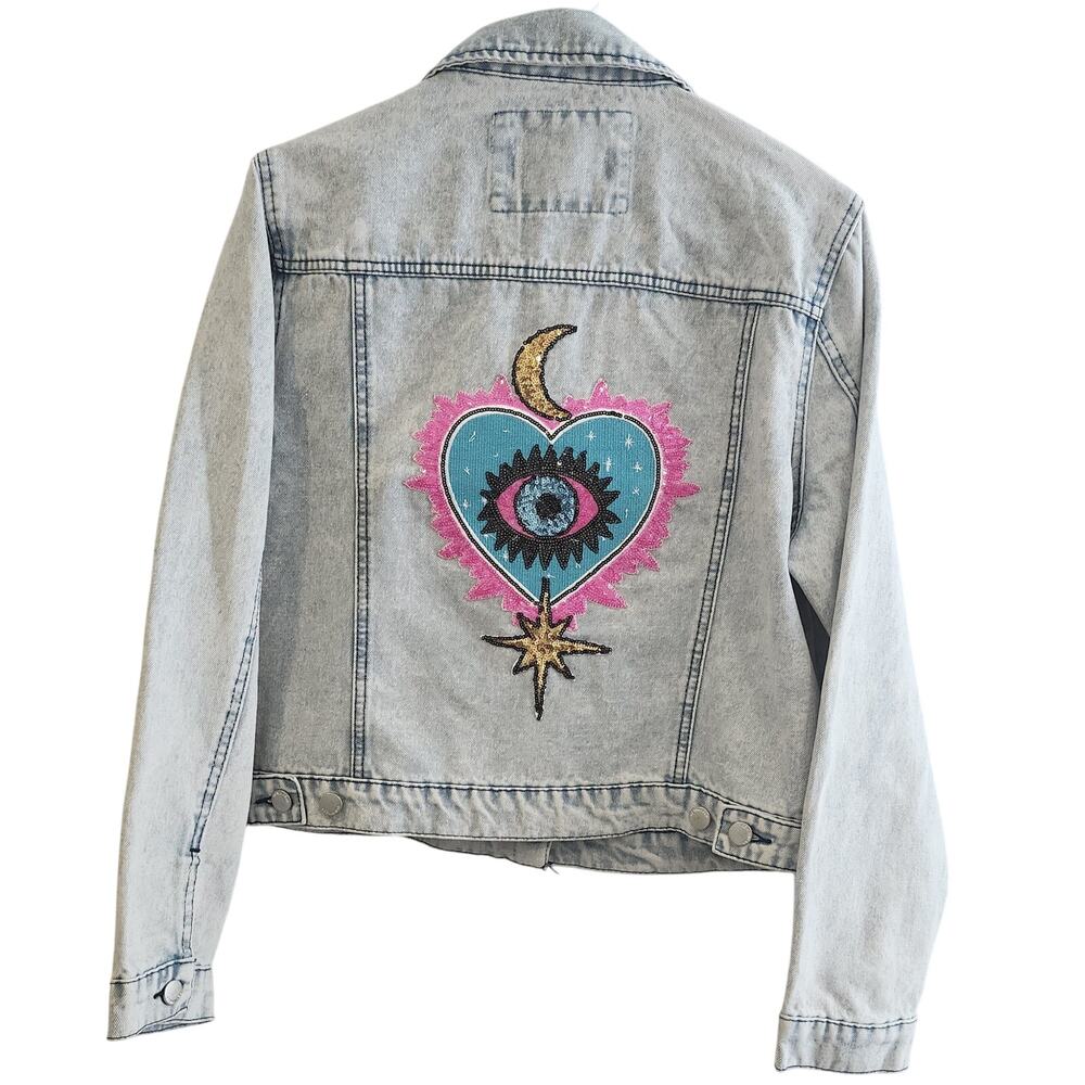 Stoosh Vintage Denim Women's Custom Jacket Patchwork, Size L